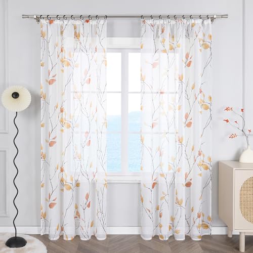 ESLIR Gardinen mit Kräuselband Vorhänge Gardinenschals Transparent Dekoschals mit Blumen Muster Landhaus Orange BxH 140x175 cm 1 Stück ESLIR Gardinen mit Kräuselband Vorhänge Gardinenschals Transparent Dekoschals mit Blumen Muster Landhaus Orange BxH 140x175 cm 1 Stück von ESLIR