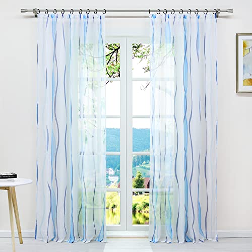 ESLIR Gardinen mit Kräuselband Vorhänge Gardinenschals Transparent Schlaufenschal Wellen Muster Voile Blau BxH 140x245cm 1 Stück ESLIR Gardinen mit Kräuselband Vorhänge Gardinenschals Transparent Schlaufenschal Wellen Muster Voile Blau BxH 140x245cm 1 Stück von ESLIR