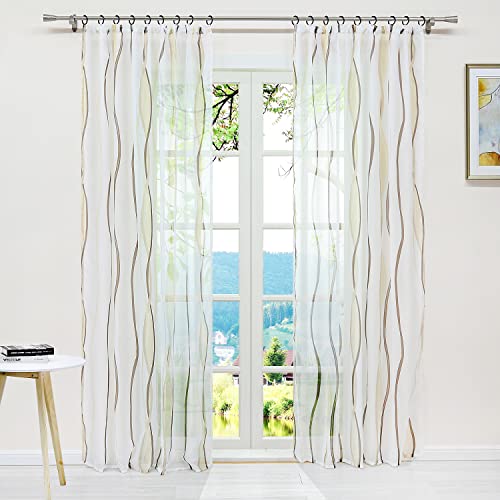 ESLIR Gardinen mit Kräuselband Vorhänge Gardinenschals Transparent Schlaufenschal Wellen Muster Voile Sand BxH 140x145cm 1 Stück von ESLIR