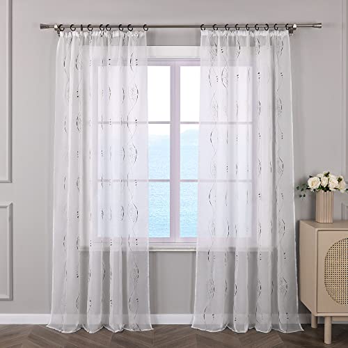 ESLIR Gardinen mit Kräuselband Vorhänge Gardinenschals Transparent Stores Gardinen Fensterschal Bestickt Voile Grau BxH 140x225cm 1 Stück von ESLIR