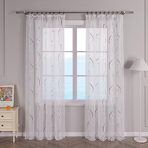 ESLIR Gardinen mit Kräuselband Vorhänge Gardinenschals Transparent Stores Gardinen Weiß Dekoschals Voile Fensterschal Wohnzimmer Bestickt BxH 140x225cm Grau 1 Stück von ESLIR
