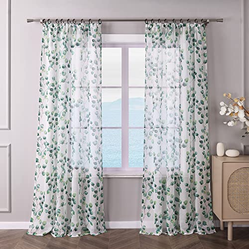 ESLIR Gardinen mit Kräuselband Vorhänge Transparent Wohnzimmer Fensterschal Leinen Dekogardinen Landhaus Grün BxH 140x245cm 1 Stück von ESLIR