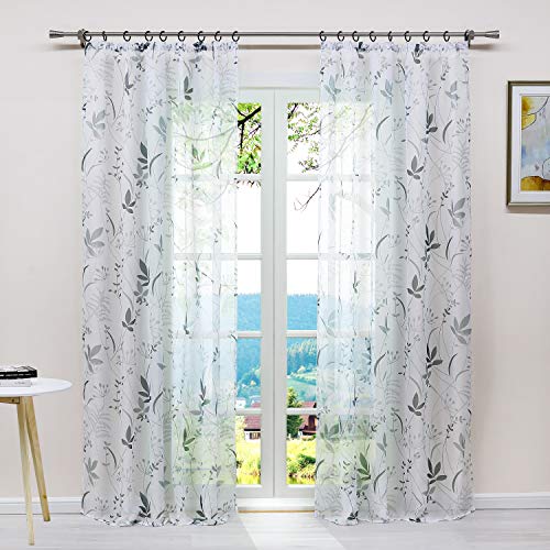 ESLIR Gardinen mit Kräuselband Vorhänge Transparent Wohnzimmer Fensterschal Voile Blätter Muster Modern BxH 140x145cm1 Stück ESLIR Gardinen mit Kräuselband Vorhänge Transparent Wohnzimmer Fensterschal Voile Blätter Muster Modern BxH 140x145cm1 Stück von ESLIR