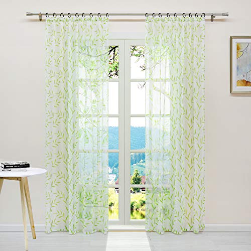 ESLIR Gardinen mit Kräuselband Vorhänge Transparent Wohnzimmer Fensterschal mit Blätter Muster Modern Voile Grün BxH 140x145cm 1 Stück ESLIR Gardinen mit Kräuselband Vorhänge Transparent Wohnzimmer Fensterschal mit Blätter Muster Modern Voile Grün BxH 140x145cm 1 Stück von ESLIR