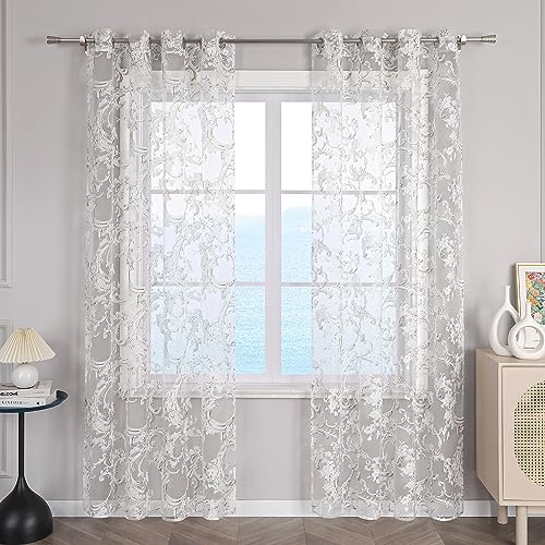 ESLIR Gardinen mit Ösen Fensterschal Transparent Vorhänge Ausbrenner Wohzimmer Schiebegardinen Gardinenschal im Landhausstil Grau BxH 140x145cm 1 Stück von ESLIR