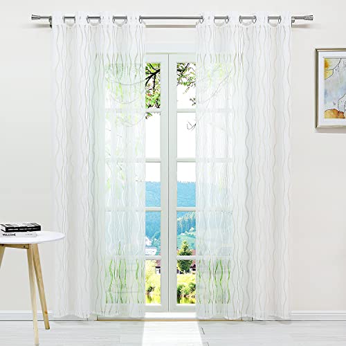 ESLIR Gardinen mit Ösen Vorhänge Ausbrenner Weiß Fensterschal Transparent Ösenschal mit Wellen Muster BxH BxH 140x145cm 2 Stück von ESLIR