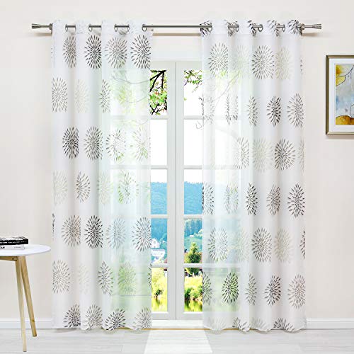 ESLIR Gardinen mit Ösen Vorhänge Fensterschal Transparent Ösenschal mit Kreis Muster Voile Braun BxH 140x225cm 1 Stück von ESLIR