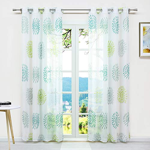 ESLIR Gardinen mit Ösen Vorhänge Fensterschal Transparent Ösenschal mit Kreis Muster Voile Grün BxH 140x145cm 1 Stück von ESLIR