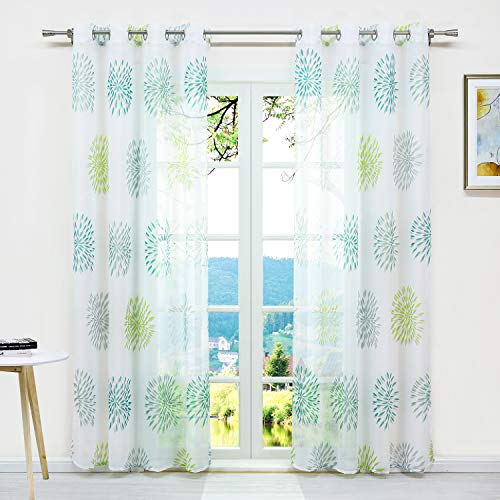 ESLIR Gardinen mit Ösen Vorhänge Fensterschal Transparent Ösenschal mit Kreis Muster Voile Grün BxH 140x245cm 1 Stück von ESLIR