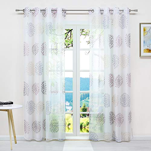 ESLIR Gardinen mit Ösen Vorhänge Fensterschal Transparent Ösenschal mit Kreis Muster Voile Violett BxH 140x245cm 1 Stück von ESLIR