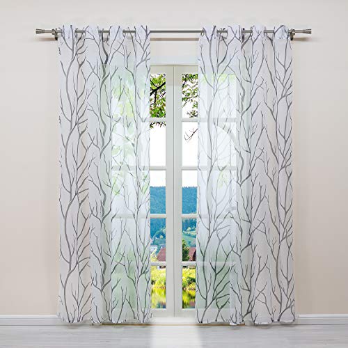 ESLIR Gardinen mit Ösen Vorhänge Fensterschal Transparent Ösenschal mit Zweige Muster Voile Weiß-Grau BxH BxH 140x145cm1 Stück ESLIR Gardinen mit Ösen Vorhänge Fensterschal Transparent Ösenschal mit Zweige Muster Voile Weiß-Grau BxH BxH 140x145cm1 Stück von ESLIR