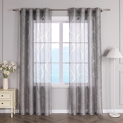 ESLIR Gardinen mit Ösen Vorhänge Fensterschal Transparent Schlaufenschal Wohzimmer Kinderzimmer Gardinenschal Ausbrenner Grau BxH 140x225cm1 Stück von ESLIR