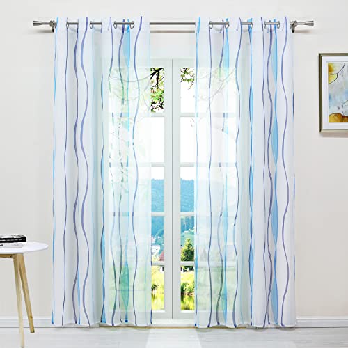 ESLIR Gardinen mit Ösen Vorhänge Gardinenschals Transparent Schlaufenschal Wellen Muster Voile Blau BxH 140x225cm 1 Stück ESLIR Gardinen mit Ösen Vorhänge Gardinenschals Transparent Schlaufenschal Wellen Muster Voile Blau BxH 140x225cm 1 Stück von ESLIR