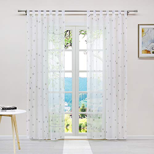 ESLIR Gardinen mit Schlaufen Gardinenschal Voile Transparent Schlaufenschal Modern Vorhänge mit Sterne Muster 1 Stück Grau BxH 140x225cm 1 Stück ESLIR Gardinen mit Schlaufen Gardinenschal Voile Transparent Schlaufenschal Modern Vorhänge mit Sterne Muster 1 Stück Grau BxH 140x225cm 1 Stück von ESLIR