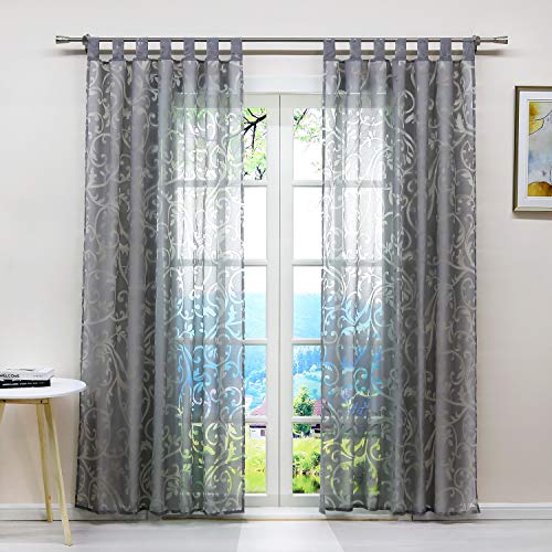 ESLIR Gardinen mit Schlaufen Vorhänge Ausbrenner Fensterschal Transparent Schlaufenschal mit Ranken Muster Grau BxH BxH 140x245cm 1 Stück von ESLIR