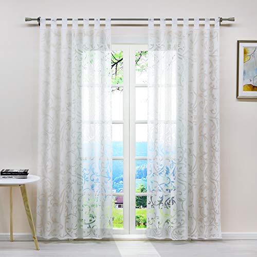 ESLIR Gardinen mit Schlaufen Vorhänge Ausbrenner Fensterschal Transparent Schlaufenschal mit Ranken Muster Weiß BxH BxH 140x145cm 1 Stück von ESLIR