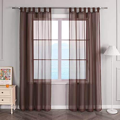 ESLIR Gardinen mit Schlaufen Vorhänge Fensterschal Transparent Schlaufenschal Voile Braun BxH 140x145cm 1 Stück von ESLIR