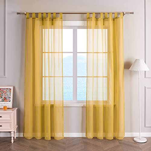 ESLIR Gardinen mit Schlaufen Vorhänge Fensterschal Transparent Schlaufenschal Voile Gelb BxH 140x245cm 1 Stück ESLIR Gardinen mit Schlaufen Vorhänge Fensterschal Transparent Schlaufenschal Voile Gelb BxH 140x245cm 1 Stück von ESLIR