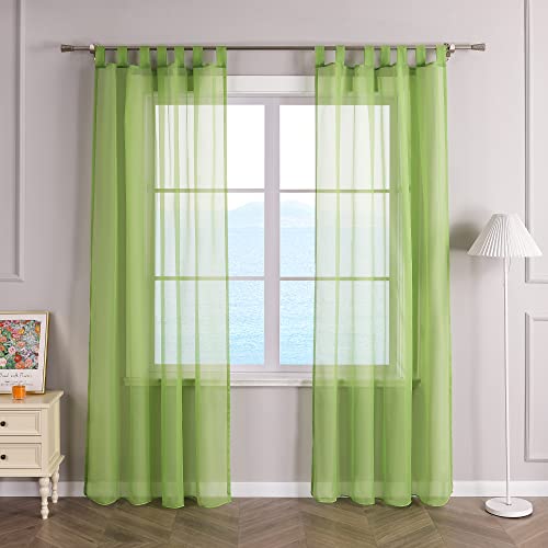 ESLIR Gardinen mit Schlaufen Vorhänge Fensterschal Transparent Schlaufenschal Voile Grün BxH 140x175cm 1 Stück von ESLIR