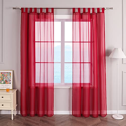 ESLIR Gardinen mit Schlaufen Vorhänge Fensterschal Transparent Schlaufenschal Voile Rot BxH 140x145cm 1 Stück von ESLIR