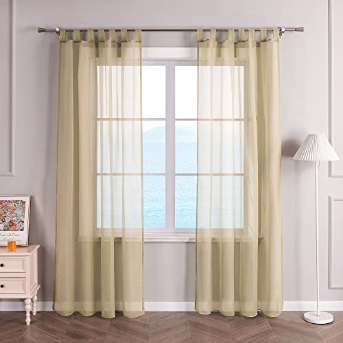 ESLIR Gardinen mit Schlaufen Vorhänge Fensterschal Transparent Schlaufenschal Voile Sand BxH 140x175cm 1 Stück von ESLIR