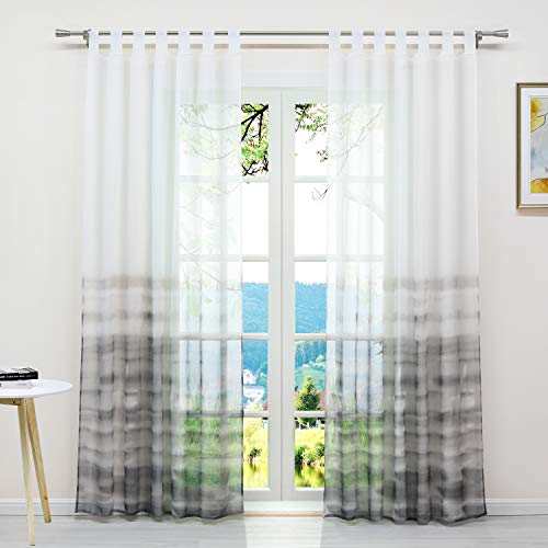 ESLIR Gardinen mit Schlaufen Vorhänge Fensterschal Transparent Schlaufenschal mit Farbverlauf Muster Voile Grau BxH 140x245cm1 Stück von ESLIR