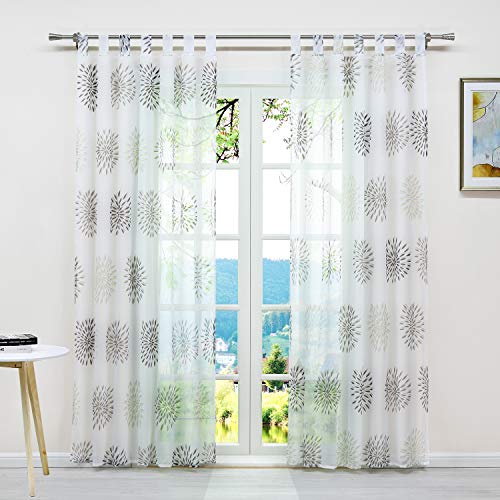 ESLIR Gardinen mit Schlaufen Vorhänge Fensterschal Transparent Schlaufenschal mit Kreis Muster Voile Braun BxH 140x175cm1 Stück von ESLIR