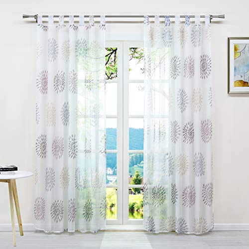 ESLIR Gardinen mit Schlaufen Vorhänge Fensterschal Transparent Schlaufenschal mit Kreis Muster Voile Violett BxH 140x245cm1 Stück von ESLIR