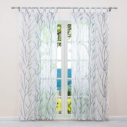 ESLIR Gardinen mit Schlaufen Vorhänge Fensterschal Transparent Schlaufenschal mit Zweige Muster Voile Weiß-Grau BxH BxH 140x245cm1 Stück ESLIR Gardinen mit Schlaufen Vorhänge Fensterschal Transparent Schlaufenschal mit Zweige Muster Voile Weiß-Grau BxH BxH 140x245cm1 Stück von ESLIR
