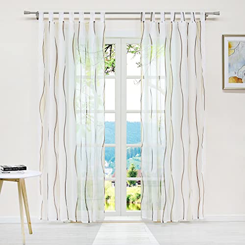 ESLIR Gardinen mit Schlaufen Vorhänge Gardinenschals Transparent Schlaufenschal Wellen Muster Voile Sand BxH 140x145cm 1 Stück von ESLIR