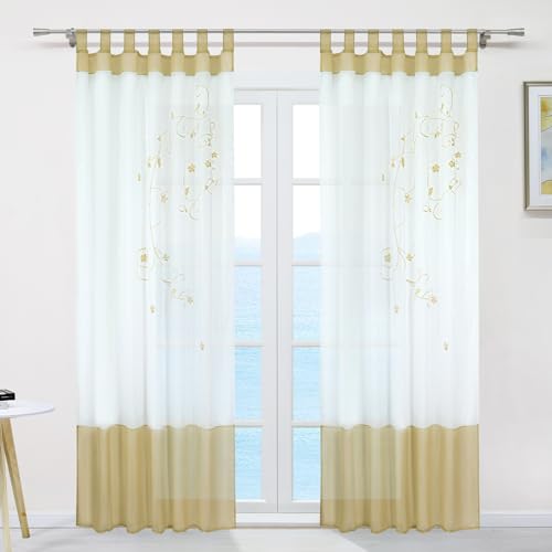 ESLIR Gardinen mit Schlaufen Vorhänge Transparent Gardinenschals Schlaufenschal Wohnzimmer Voile Sand BxH 140x175cm 1 Stück von ESLIR