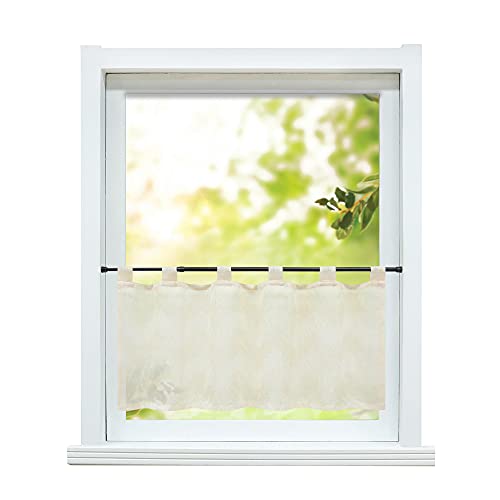 ESLIR Küche Gardine Landhaus Scheibengardine mit Schlaufen Bistrogardine Leinen Kurzgardine Transparent Wellen Muster Beige HxB 45x120cm 1 Stück von ESLIR