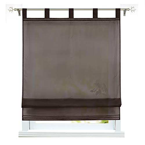 ESLIR Raffgardine mit Schlaufen Transparente Raffollo Gardinen Küche Voile Schlaufenrollo Vorhänge Modern Braun BxH 100x155cm 1 Stück von ESLIR