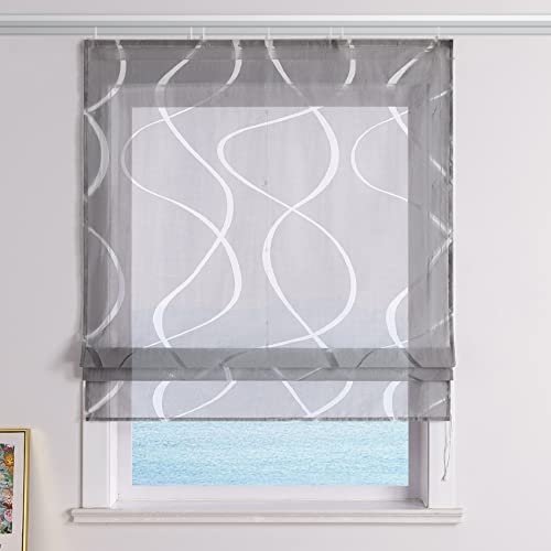 ESLIR Raffrollo Ausbrenner Raffgardine mit Klettband Wohnzimmer Gardinen Küche Transparent Bändchenrollo Modern mit Wellen Muster Grau BxH 60x140cm 1 Stück ESLIR Raffrollo Ausbrenner Raffgardine mit Klettband Wohnzimmer Gardinen Küche Transparent Bändchenrollo Modern mit Wellen Muster Grau BxH 60x140cm 1 Stück von ESLIR