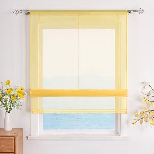 ESLIR Raffrollo Küche Raffgardine mit Tunnelzug Bändchenrollo Weiß Voile Gardinen Transparent Gelb BxH 140x155cm 1 Stück ESLIR Raffrollo Küche Raffgardine mit Tunnelzug Bändchenrollo Weiß Voile Gardinen Transparent Gelb BxH 140x155cm 1 Stück von ESLIR