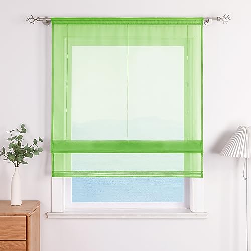 ESLIR Raffrollo Küche Raffgardine mit Tunnelzug Bändchenrollo Weiß Voile Gardinen Transparent Grün BxH 140x155cm 1 Stück ESLIR Raffrollo Küche Raffgardine mit Tunnelzug Bändchenrollo Weiß Voile Gardinen Transparent Grün BxH 140x155cm 1 Stück von ESLIR