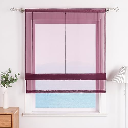 ESLIR Raffrollo Küche Raffgardine mit Tunnelzug Bändchenrollo Weiß Voile Gardinen Transparent Violett BxH 60x155cm 1 Stück von ESLIR