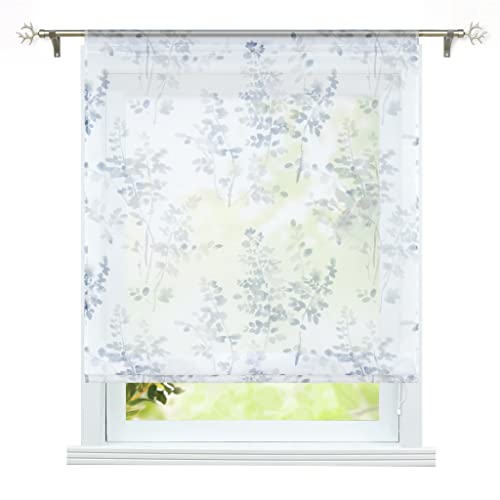 ESLIR Raffrollo Küche Raffgardine mit Tunnelzug Gardinen Transparent Bändchenrollo mit Blätter Muster Grau BxH 120x140cm 1 Stück ESLIR Raffrollo Küche Raffgardine mit Tunnelzug Gardinen Transparent Bändchenrollo mit Blätter Muster Grau BxH 120x140cm 1 Stück von ESLIR