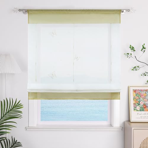 ESLIR Raffrollo Küche Raffgardine mit Tunnelzug Gardinen Transparent Bändchenrollo mit Schmetterling Bestickt Voile Sand BxH 80x100cm 1 Stück ESLIR Raffrollo Küche Raffgardine mit Tunnelzug Gardinen Transparent Bändchenrollo mit Schmetterling Bestickt Voile Sand BxH 80x100cm 1 Stück von ESLIR