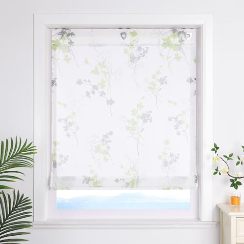 ESLIR Raffrollo Modern Raffgardine ohne Bohren Gardinen Küche Transparent Bändchenrollo mit Ösen Wohnzimmer Grün BxH 140x140cm 1 Stück ESLIR Raffrollo Modern Raffgardine ohne Bohren Gardinen Küche Transparent Bändchenrollo mit Ösen Wohnzimmer Grün BxH 140x140cm 1 Stück von ESLIR