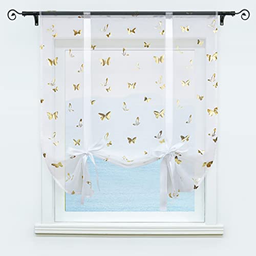 ESLIR Raffrollo Voile Raffgardine Tunnelzug Gardinen Küche Transparent Bändchenrollo Modern Vorhänge mit glänzenden Muster Gold #1 BxH 80x155cm 1 Stück ESLIR Raffrollo Voile Raffgardine Tunnelzug Gardinen Küche Transparent Bändchenrollo Modern Vorhänge mit glänzenden Muster Gold #1 BxH 80x155cm 1 Stück von ESLIR