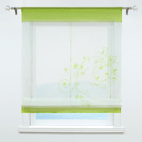 ESLIR Raffrollo Weiß Raffgardine Transparent Vorhänge küche Gardinen Bändchenrollo Tunnelzug Bestickt Voile Grün BxH 100x140cm 1 Stück ESLIR Raffrollo Weiß Raffgardine Transparent Vorhänge küche Gardinen Bändchenrollo Tunnelzug Bestickt Voile Grün BxH 100x140cm 1 Stück von ESLIR