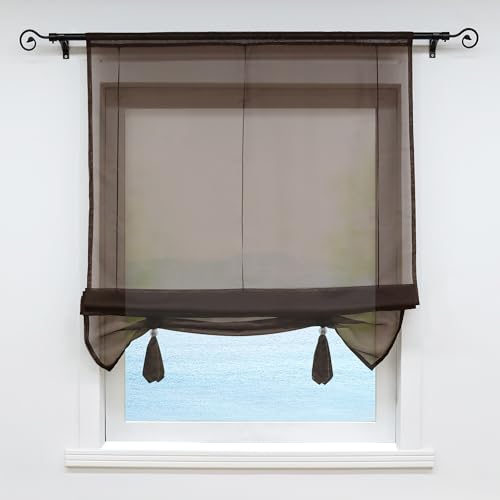 ESLIR Raffrollo Wohnzimmer Raffgardine Tunnelzug Gardinen Küche Transparent Bändchenrollo Vorhänge Modern Voile Braun BxH 80x155cm 1 Stück ESLIR Raffrollo Wohnzimmer Raffgardine Tunnelzug Gardinen Küche Transparent Bändchenrollo Vorhänge Modern Voile Braun BxH 80x155cm 1 Stück von ESLIR