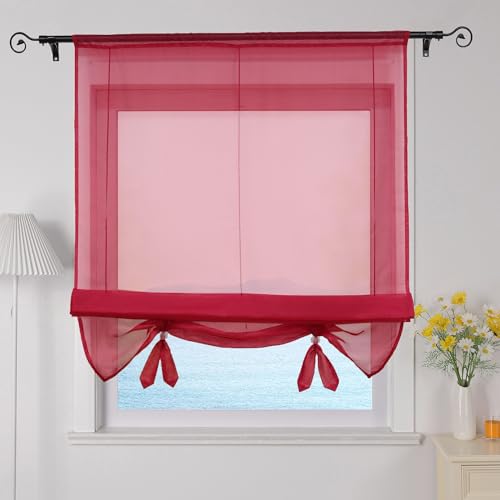 ESLIR Raffrollo Wohnzimmer Raffgardine Tunnelzug Gardinen Küche Transparent Bändchenrollo Vorhänge Modern Voile Rot BxH 120x155cm 1 Stück von ESLIR