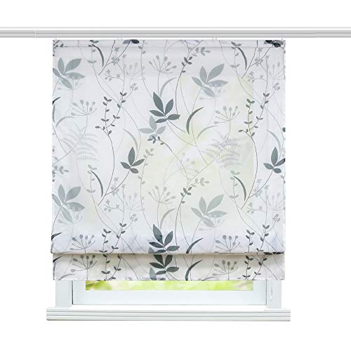 ESLIR Raffrollo Wohnzimmer Raffgardine mit Klettband Gardinen Küche Transparent Bändchenrollo Modern Voile Blatt Muster BxH 60x140cm 1 Stück von ESLIR