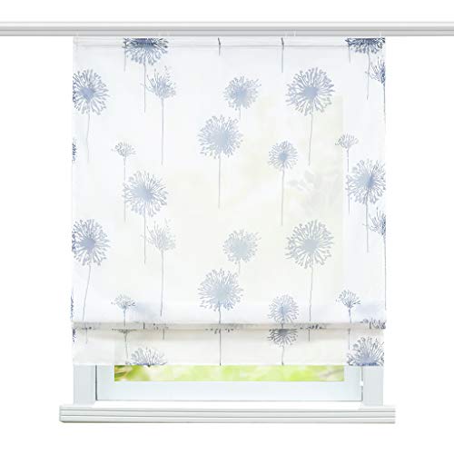 ESLIR Raffrollo Wohnzimmer Raffgardine mit Klettband Gardinen Küche Transparent Bändchenrollo Modern Voile Löwenzahn Muster BxH 120x140cm 1 Stück von ESLIR