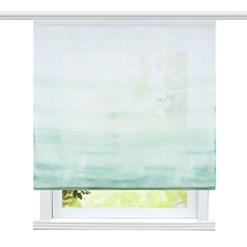 ESLIR Raffrollo Wohnzimmer Raffgardine mit Klettband Gardinen Küche Transparent Bändchenrollo Voile Farbverlauf Muster Grün BxH 140x140cm 1 Stück von ESLIR