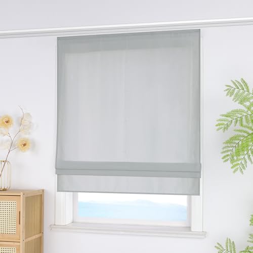ESLIR Raffrollo mit Klettband Blickdicht Raffgardinen Uni Gardinen Küche Wohnzimmer mit Klettschiene Bändchenrollo für Fenster ohne Bohren Grau BxH 120x140 cm 1 Stück von ESLIR