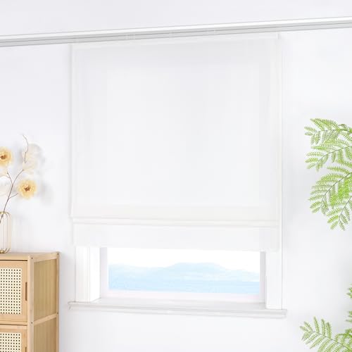 ESLIR Raffrollo mit Klettband Blickdicht Raffgardinen Uni Gardinen Küche Wohnzimmer mit Klettschiene Bändchenrollo für Fenster ohne Bohren Weiß BxH 80x140 cm 1 Stück von ESLIR