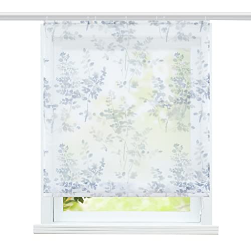 ESLIR Raffrollo mit Klettband Gardinen Küche Raffgardinen Transparent Wohnzimmer Vorhänge mit Blätter-Motiven Modern Voile Grau BxH 100x140cm 1 Stück ESLIR Raffrollo mit Klettband Gardinen Küche Raffgardinen Transparent Wohnzimmer Vorhänge mit Blätter-Motiven Modern Voile Grau BxH 100x140cm 1 Stück von ESLIR